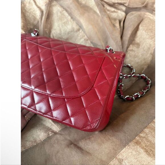 Chanel Caviar Jumbo Double Flap Bag Leather Red - Picture 6 of 16